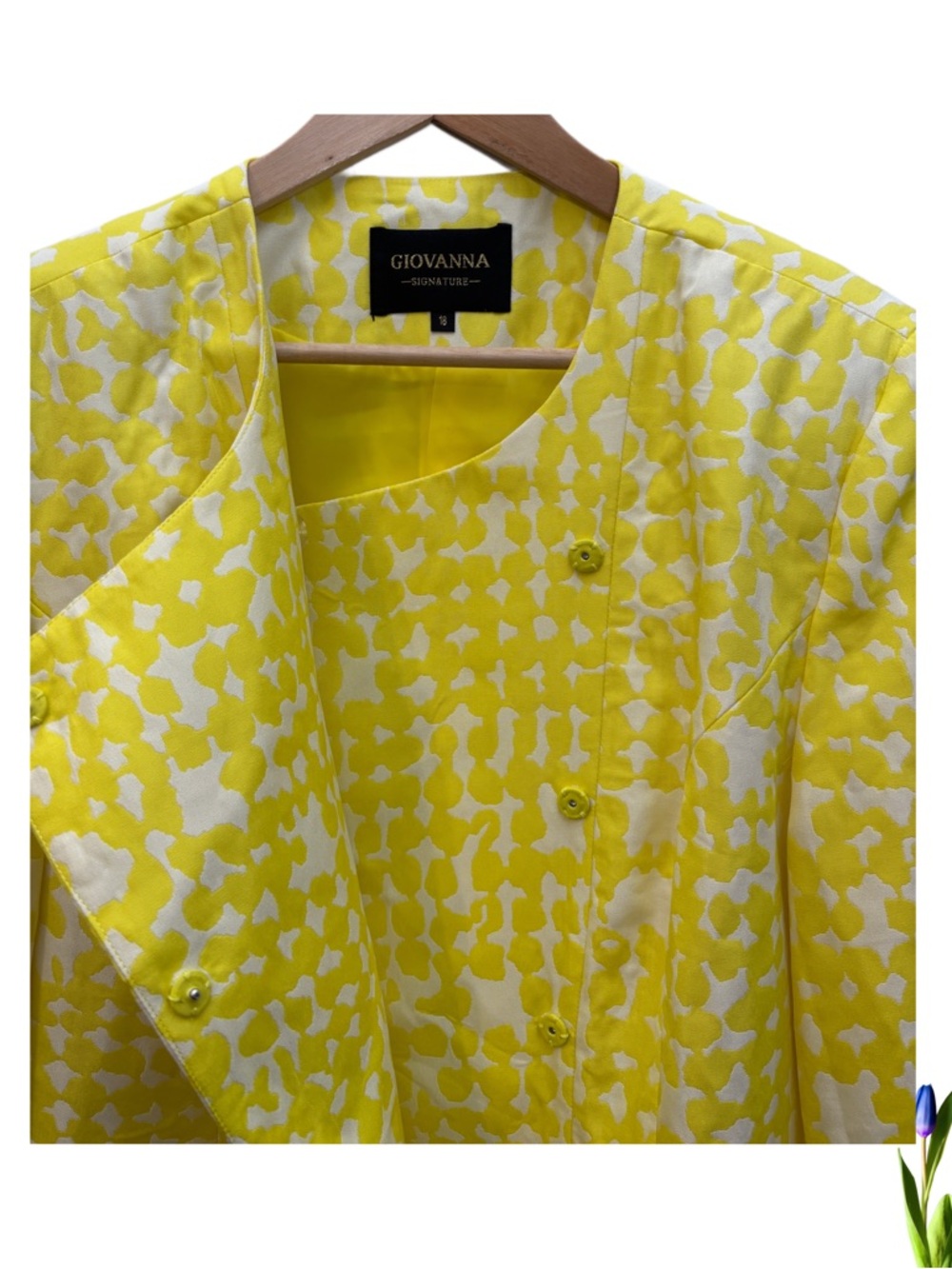 Yellow Patterned Women's Blazer Jacket Size 18 - Picture 3 of 6